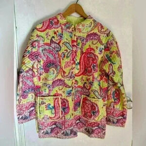 La Cera women’s quilted reversible jacket colorful paisley size medium